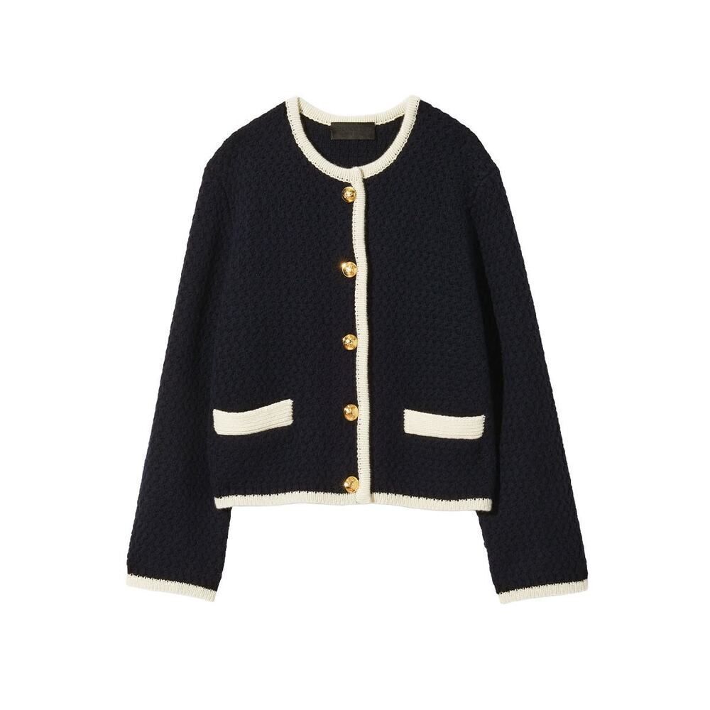 NILI LOTAN Perah wool jacket Dark Navy/Ivory size Large - Picture 13 of 13